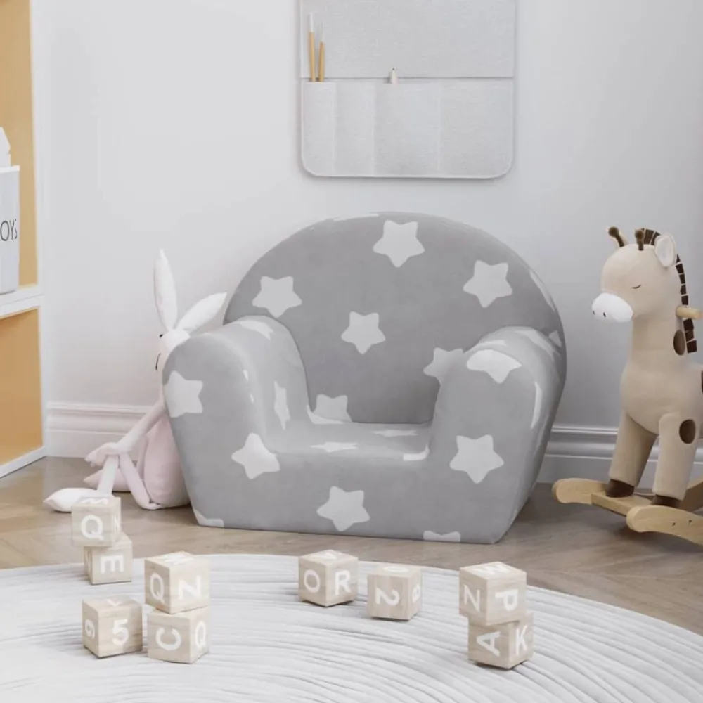 Kinderbank met sterren zacht pluche lichtgrijs>vidaXL New
