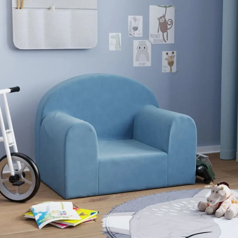 Meubelen Voor Baby'S & Peuters*vidaXL Kinderbank zacht pluche Blauw