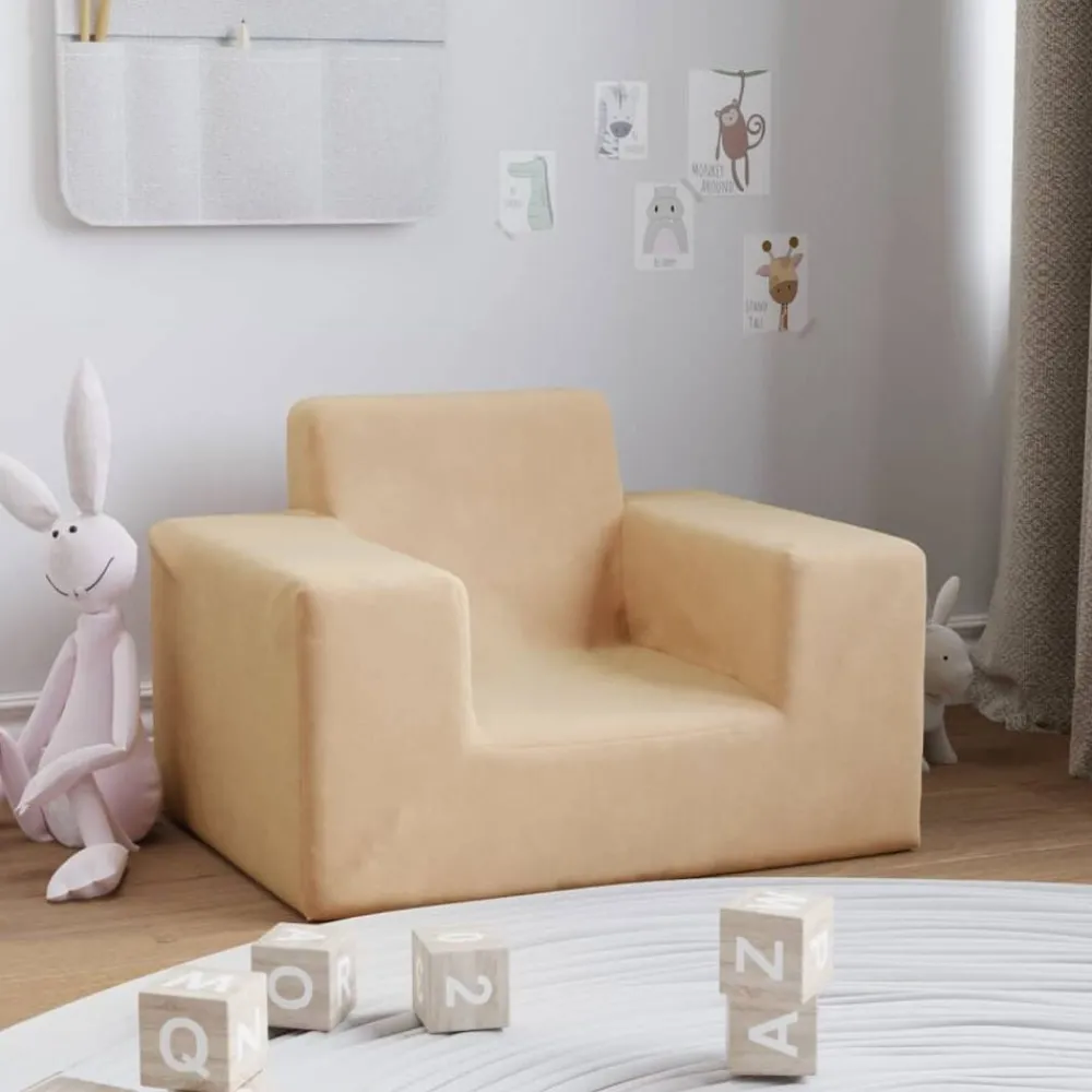 Meubelen Voor Baby'S & Peuters*vidaXL Kinderbank zacht pluche crèmekleurig Crème