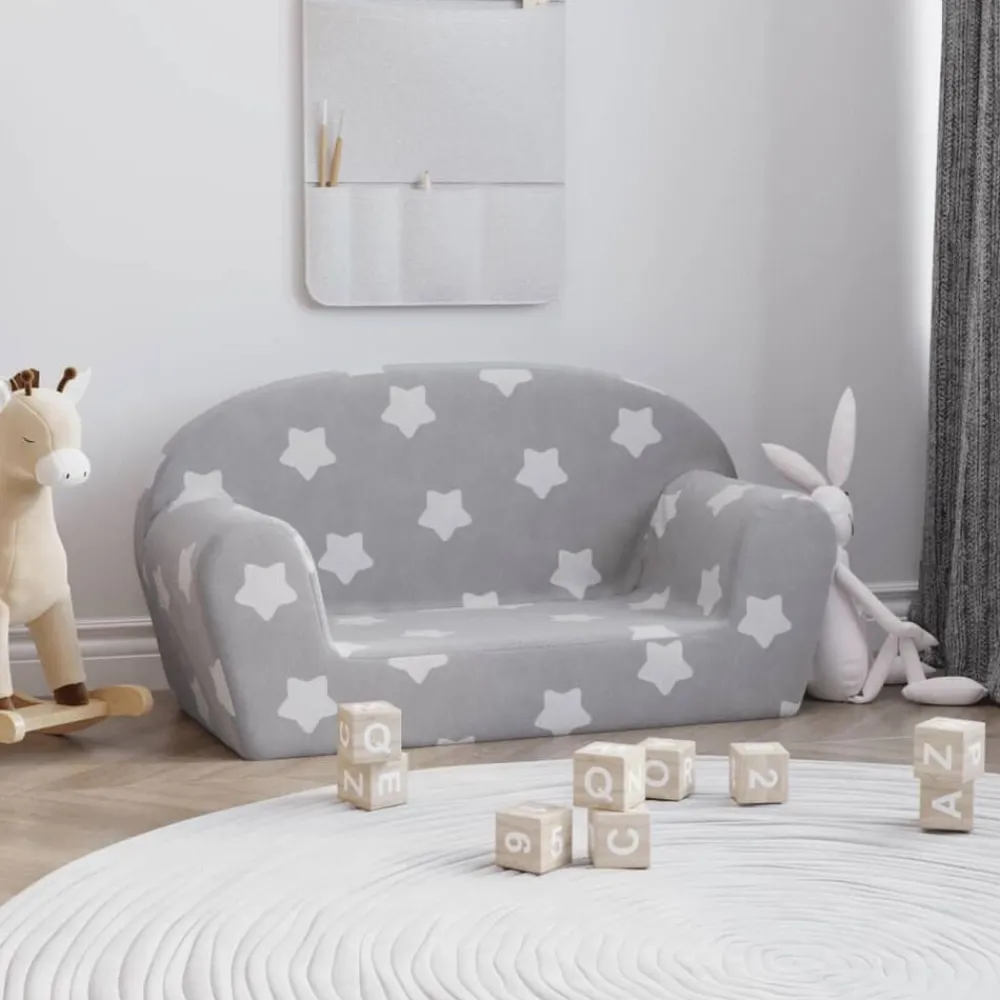 Kinderbank 2-zits met sterren zacht pluche lichtgrijs>vidaXL Online