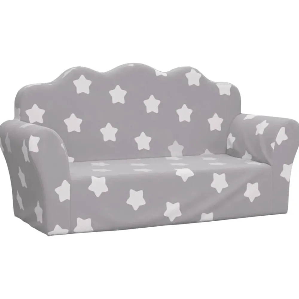 Meubelen Voor Baby'S & Peuters*vidaXL Kinderbank 2-zits met sterren zacht pluche lichtgrijs Lichtgrijs en wit