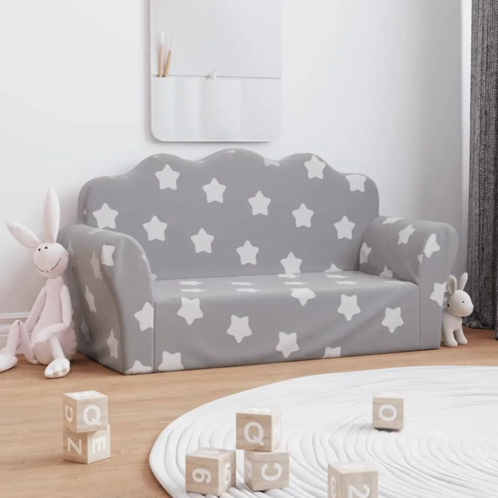 Meubelen Voor Baby'S & Peuters*vidaXL Kinderbank 2-zits met sterren zacht pluche lichtgrijs Lichtgrijs en wit