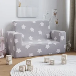 Meubelen Voor Baby'S & Peuters*vidaXL Kinderbank 2-zits met sterren zacht pluche lichtgrijs Lichtgrijs en wit