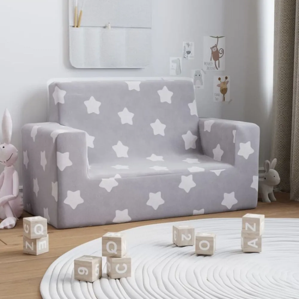Meubelen Voor Baby'S & Peuters*vidaXL Kinderbank 2-zits met sterren zacht pluche lichtgrijs Lichtgrijs en wit