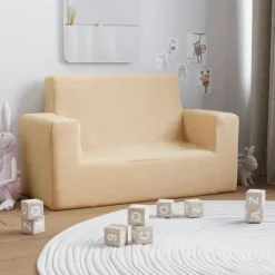 Meubelen Voor Baby'S & Peuters*vidaXL Kinderbank 2-zits zacht pluche crèmekleurig Cr&egrave;me