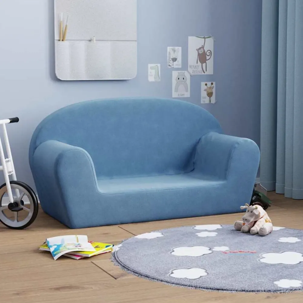 Meubelen Voor Baby'S & Peuters*vidaXL Kinderbank 2-zits zacht pluche Blauw