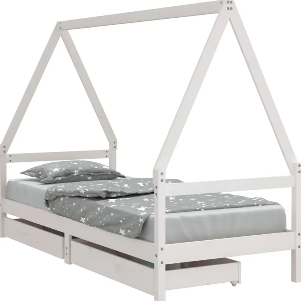 Meubelen Voor Baby'S & Peuters*vidaXL Kinderbedframe met lades 80x200 cm massief grenenhout Wit