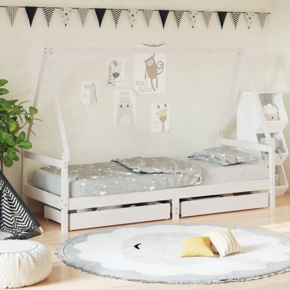 Meubelen Voor Baby'S & Peuters*vidaXL Kinderbedframe met lades 80x200 cm massief grenenhout Wit