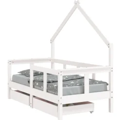 Meubelen Voor Baby'S & Peuters*vidaXL Kinderbedframe met lades 70x140 cm massief grenenhout Wit