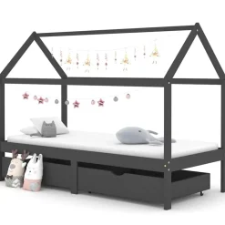 Meubelen Voor Baby'S & Peuters*vidaXL Kinderbedframe met lades grenenhout 90x200 cm Donkergrijs
