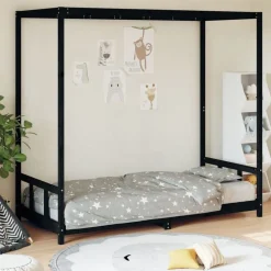 Meubelen Voor Baby'S & Peuters*vidaXL Kinderbedframe 90x190 cm massief grenenhout Zwart