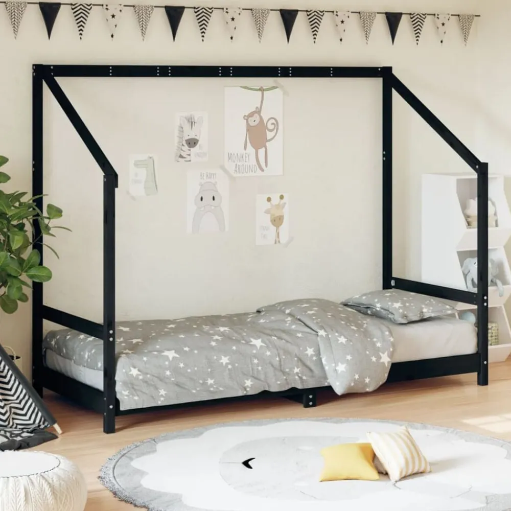 Meubelen Voor Baby'S & Peuters*vidaXL Kinderbedframe 80x200 cm massief grenenhout Zwart