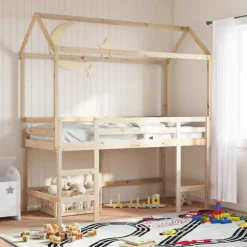Bedden & Accessoires*vidaXL Kinderbedhuisje 217x95,5x159 cm massief grenenhout Naturel