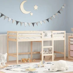 Bedden & Accessoires*vidaXL Kinderhoogslaper met ladder 90x190 cm massief grenenhout Naturel