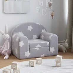 Kinderslaapbank met sterren zacht pluche lichtgrijs>vidaXL Clearance