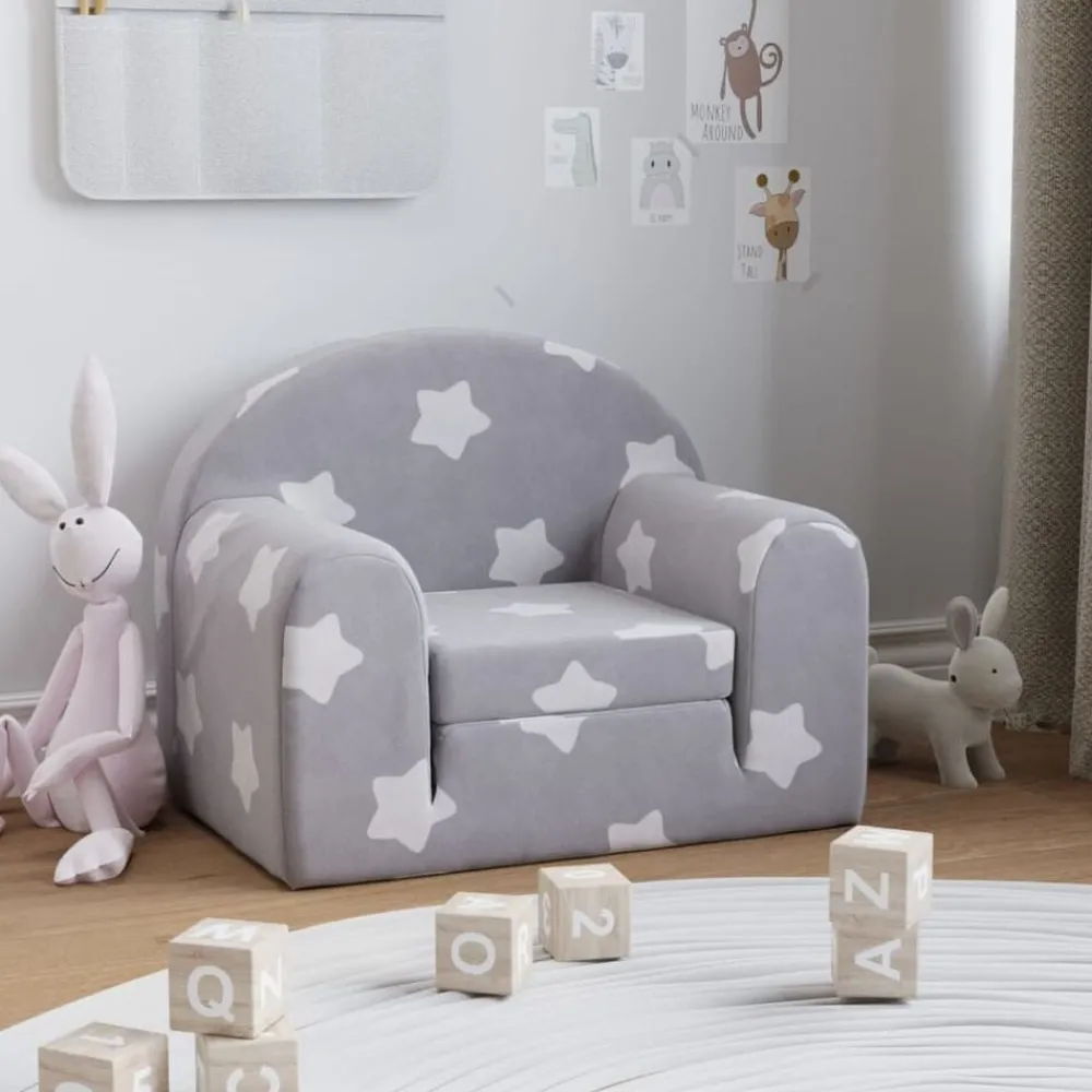 Kinderslaapbank met sterren zacht pluche lichtgrijs>vidaXL Clearance