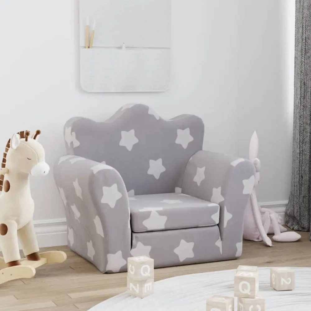 Kinderslaapbank met sterren zacht pluche lichtgrijs>vidaXL Best