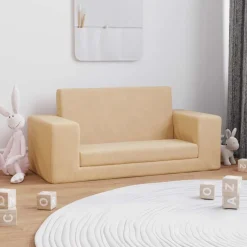 Kinderslaapbank 2-zits zacht pluche crèmekleurig>vidaXL Discount