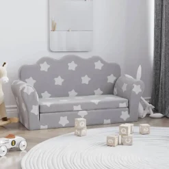 Kinderslaapbank 2-zits met sterren zacht pluche lichtgrijs>vidaXL Online