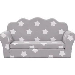 Kinderslaapbank 2-zits met sterren zacht pluche lichtgrijs><noscript><img width=
