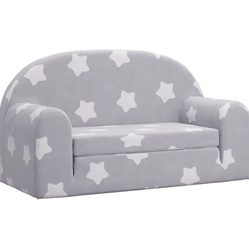 Meubelen Voor Baby'S & Peuters*vidaXL Kinderslaapbank 2-zits met sterren zacht pluche lichtgrijs Lichtgrijs en wit