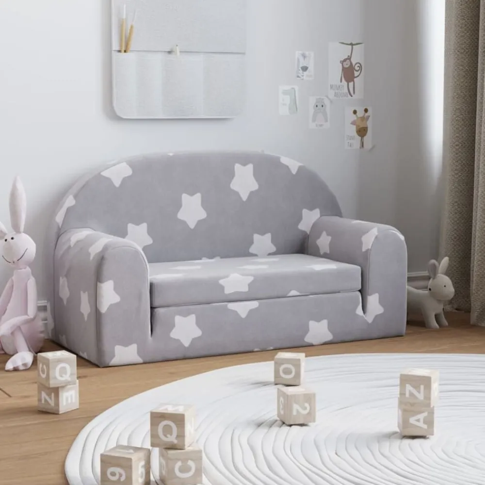 Meubelen Voor Baby'S & Peuters*vidaXL Kinderslaapbank 2-zits met sterren zacht pluche lichtgrijs Lichtgrijs en wit