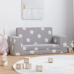 Meubelen Voor Baby'S & Peuters*vidaXL Kinderslaapbank 2-zits met sterren zacht pluche lichtgrijs Lichtgrijs en wit