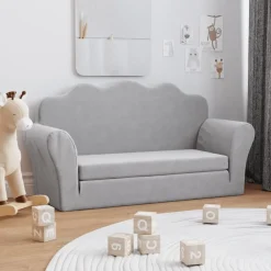 Meubelen Voor Baby'S & Peuters*vidaXL Kinderslaapbank 2-zits zacht pluche Lichtgrijs
