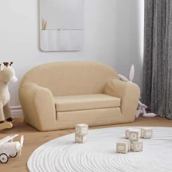 Meubelen Voor Baby'S & Peuters*vidaXL Kinderslaapbank 2-zits zacht pluche crèmekleurig Cr&egrave;me
