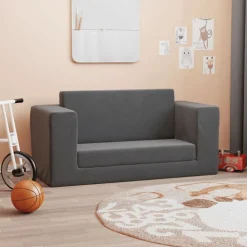 Meubelen Voor Baby'S & Peuters*vidaXL Kinderslaapbank 2-zits zacht pluche kleurig Antraciet