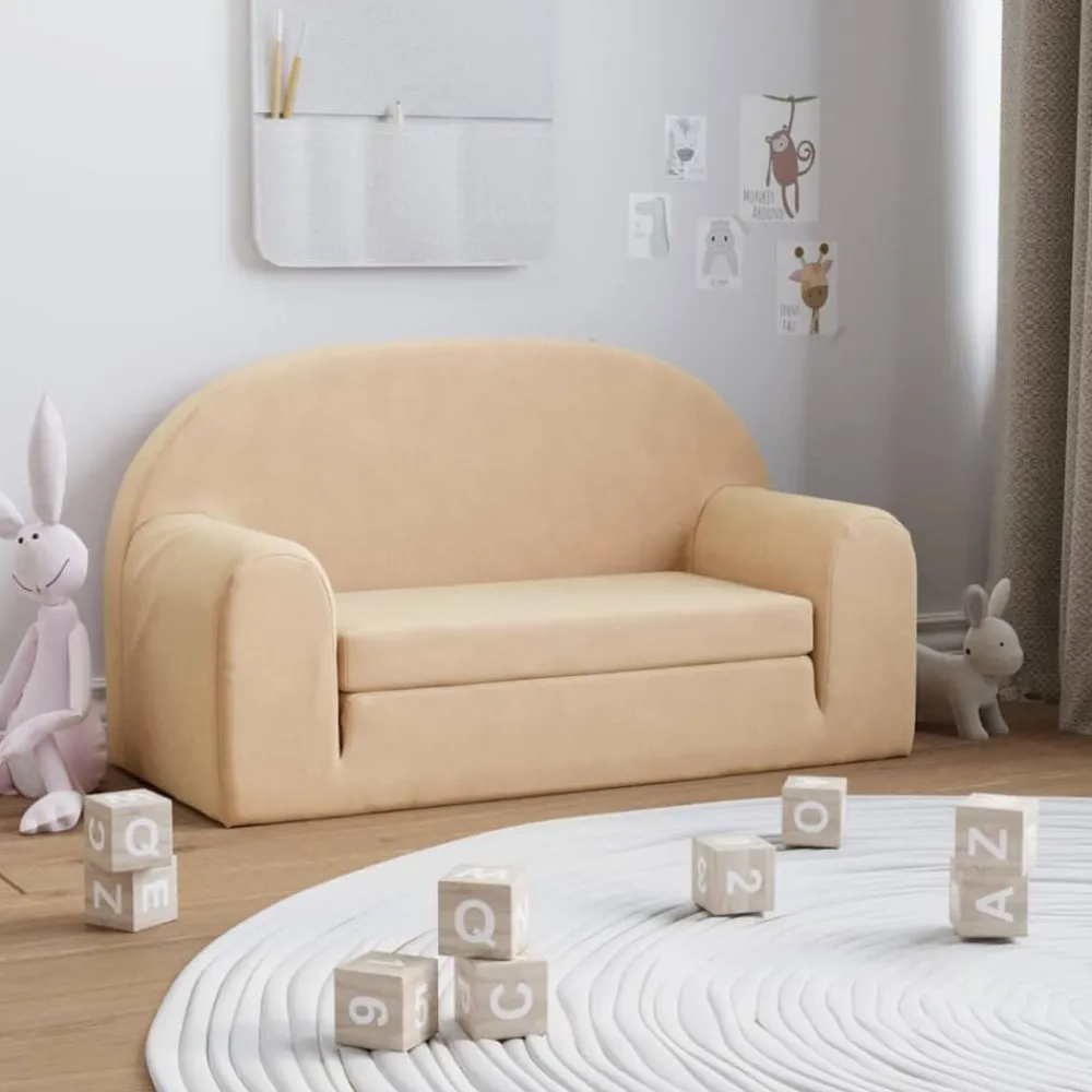 Meubelen Voor Baby'S & Peuters*vidaXL Kinderslaapbank 2-zits zacht pluche crèmekleurig crème