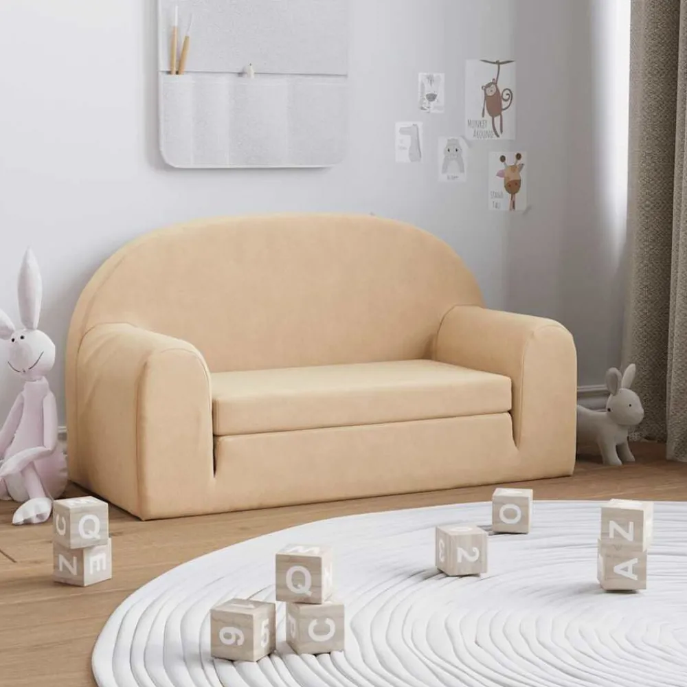 Meubelen Voor Baby'S & Peuters*vidaXL Kinderslaapbank 2-zits zacht pluche crèmekleurig Crème