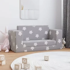 Kinderslaapbank 2-zits met sterren zacht pluche lichtgrijs>vidaXL Discount