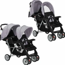Kinderwagen dubbel staal en zwart>vidaXL Hot