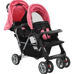 Onderweg*vidaXL Kinderwagen dubbel staal en zwart Roze