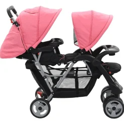 Onderweg*vidaXL Kinderwagen dubbel staal en zwart Roze