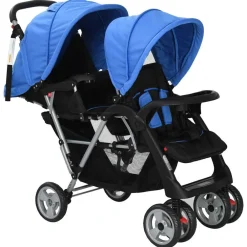 Onderweg*vidaXL Kinderwagen dubbel staal en zwart Blauw
