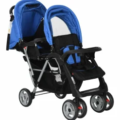 Onderweg*vidaXL Kinderwagen dubbel staal en zwart Blauw