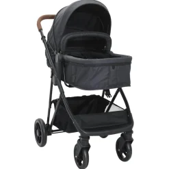 Onderweg*vidaXL Kinderwagen 2-in-1 staal kleurig en zwart Antraciet