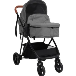 Onderweg*vidaXL Kinderwagen 2-in-1 staal en zwart Lichtgrijs