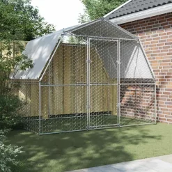 Kippenhokken met dak en deur gegalvaniseerd staal zilverkleurig><noscript><img width=