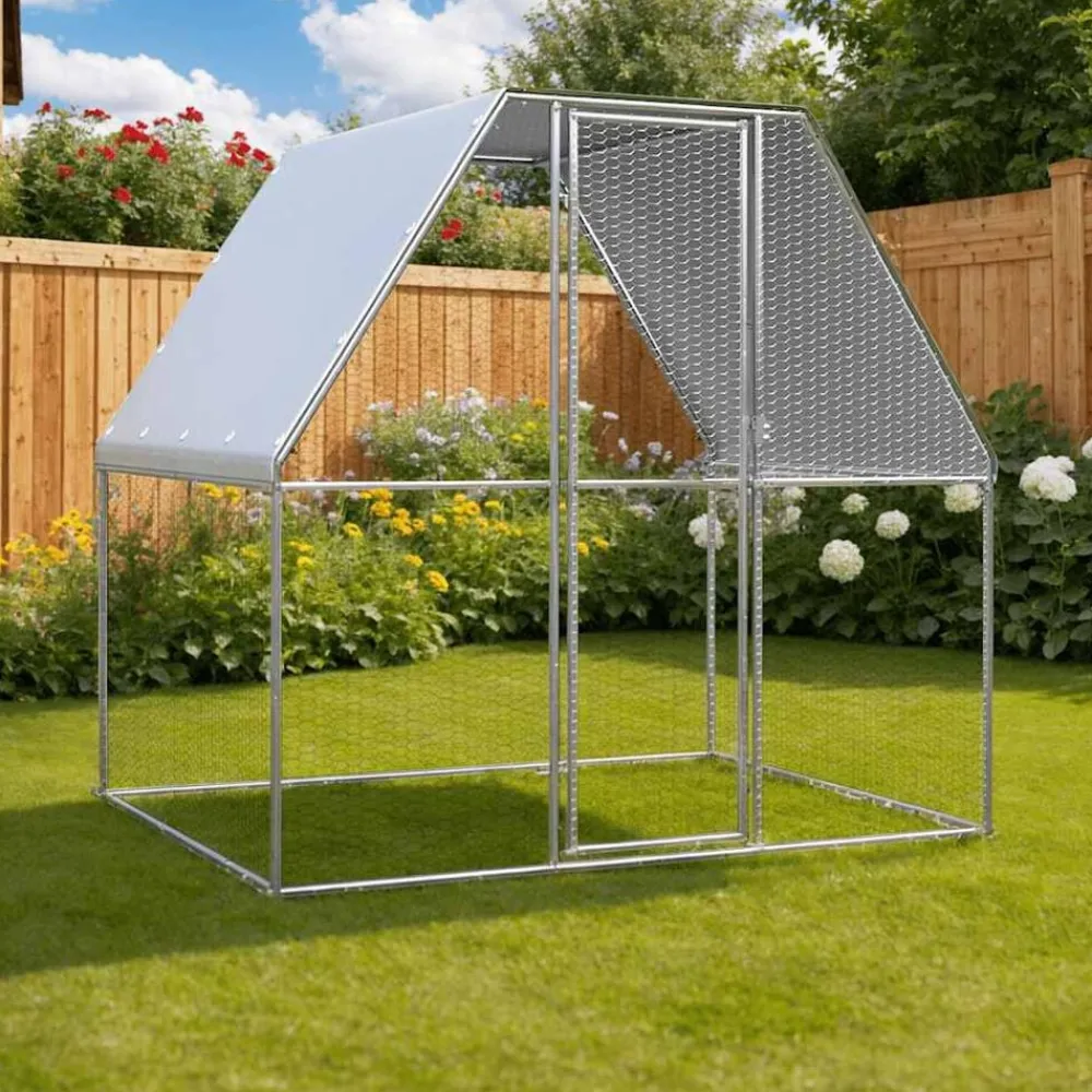 Huisdierbenodigdheden*vidaXL Kippenkooi 2x2x2 m gegalvaniseerd staal zilverkleurig en grijs
