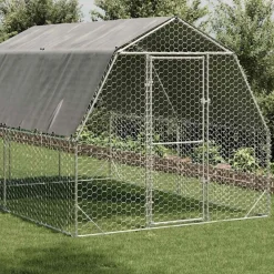 Kippenren met dak 2,5x4x2,25 m gegalvaniseerd staal>vidaXL Sale