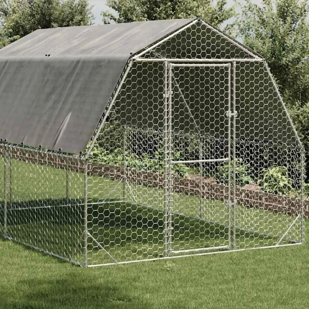 Kippenren met dak 2,5x4x2,25 m gegalvaniseerd staal>vidaXL Sale