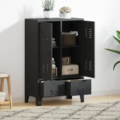 Kasten & Opbergmeubelen*vidaXL Kledingkast industriële stijl 67x35x107 cm metaal Zwart
