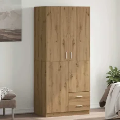 Kasten & Opbergmeubelen*vidaXL Kledingkast 80x52x180 cm bewerkt hout artisanaal eikenkleurig