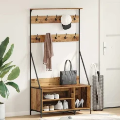 Huishoudelijke Benodigdheden*vidaXL Kledingrek met plank 100 x 41 x 184 cm Bewerkt hout Oud hout