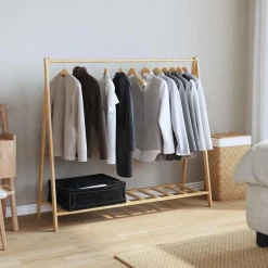 Kledingrek met schappen 106x34x102 cm bamboe>vidaXL New