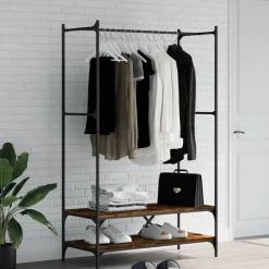 Kledingrek met schappen bewerkt hout kleurig>vidaXL Outlet