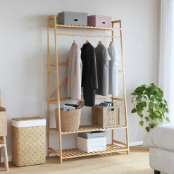 Kledingrek met schappen 110x40x180 cm bamboe>vidaXL Best